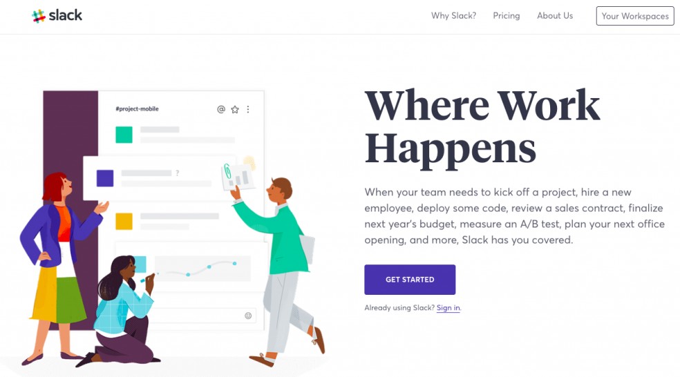 landing page voorbeeld slack